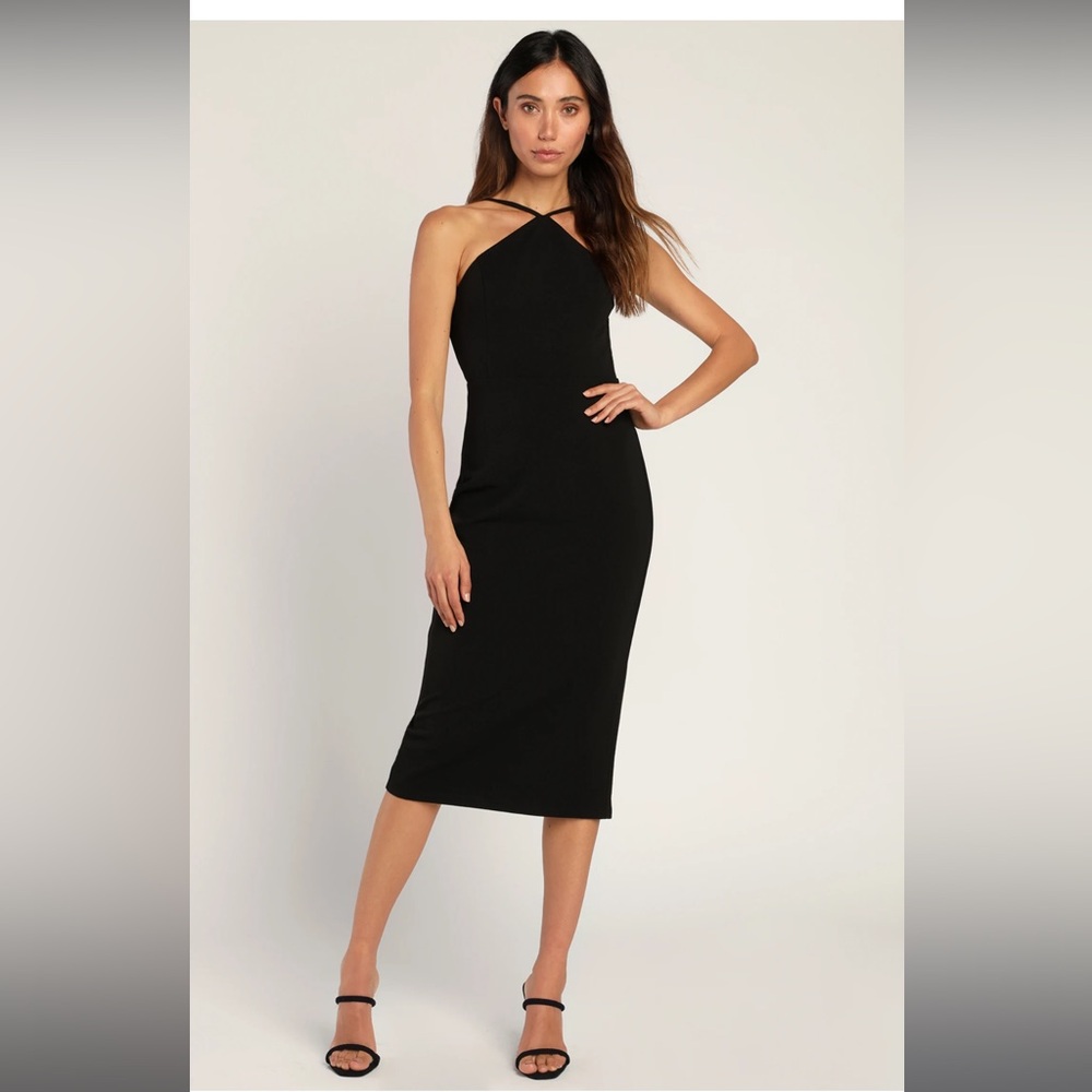Evening blackless halter midi dress